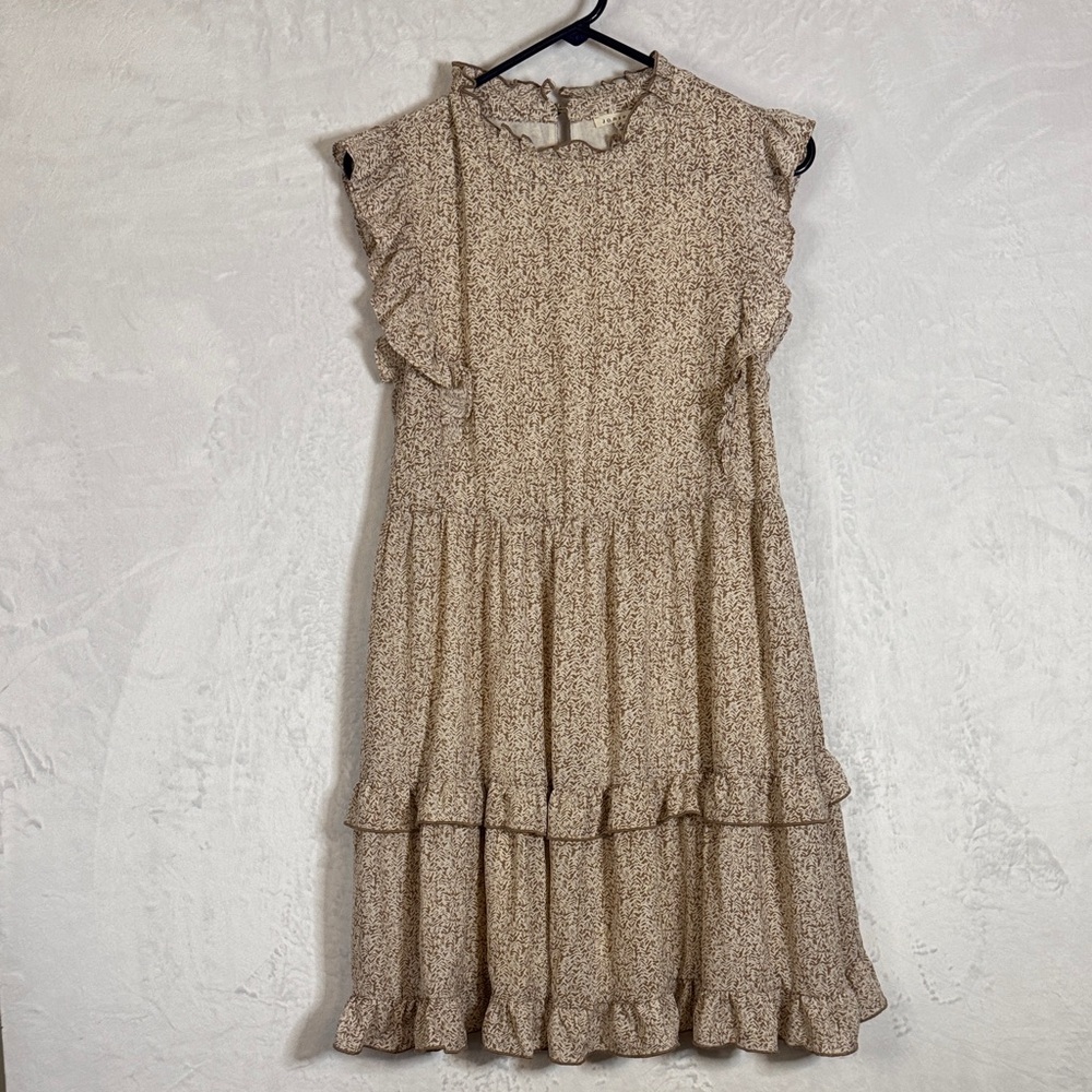 Jodiful Cream Floral Ruffle Sleeve Dress Medium
